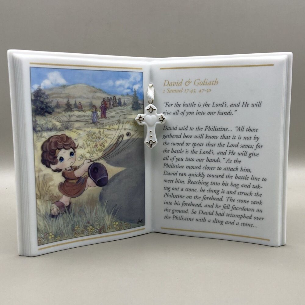 Precious Moments Bible Story Figurine – David & Goliath Open Book w/ Cross